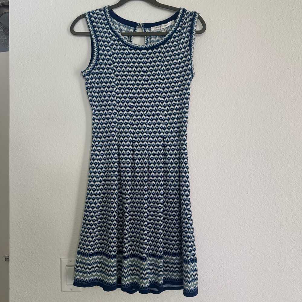 Max Studio Dress Sleeveless Blue Geo Print Stretch Size XS fits S